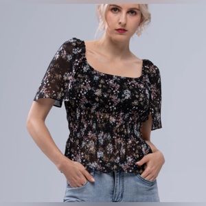 Black abstract floral light weight top